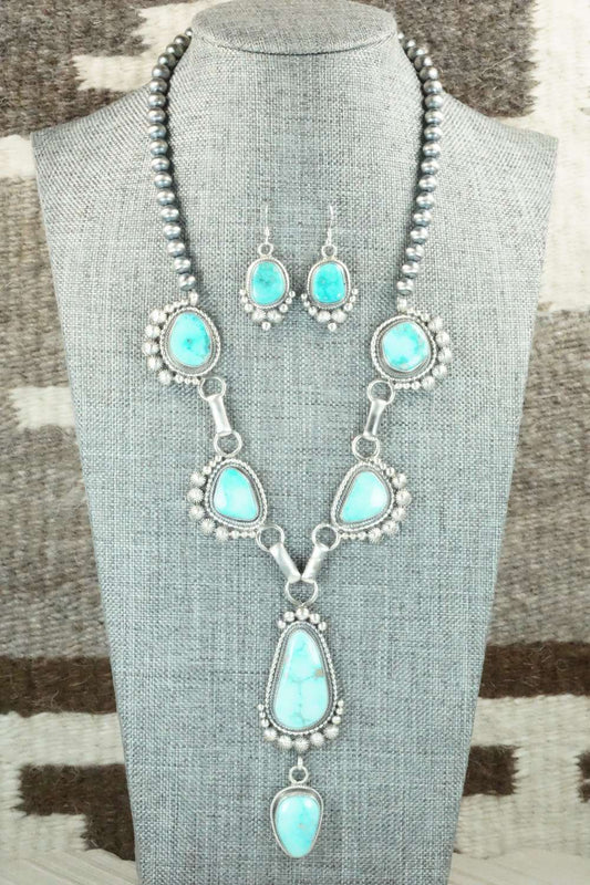 Turquoise & Sterling Silver Necklace and Earrings - Tom Lewis