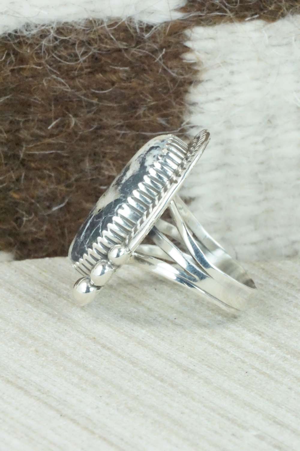 White Buffalo & Sterling Silver Ring - Alvin Joe - Size 6.5
