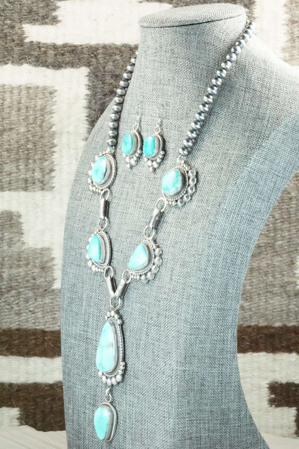 Turquoise & Sterling Silver Necklace and Earrings - Tom Lewis
