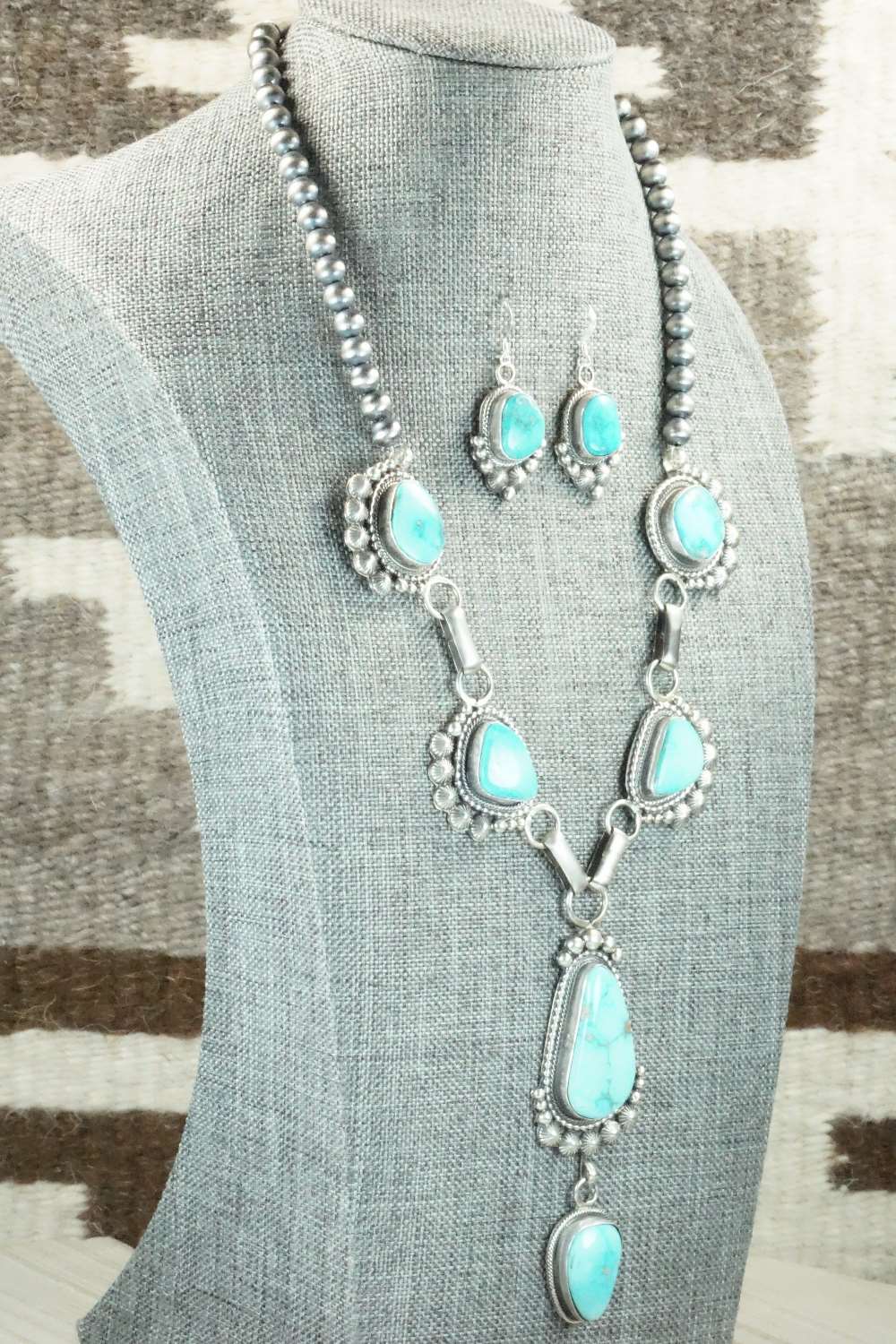 Turquoise & Sterling Silver Necklace and Earrings - Tom Lewis