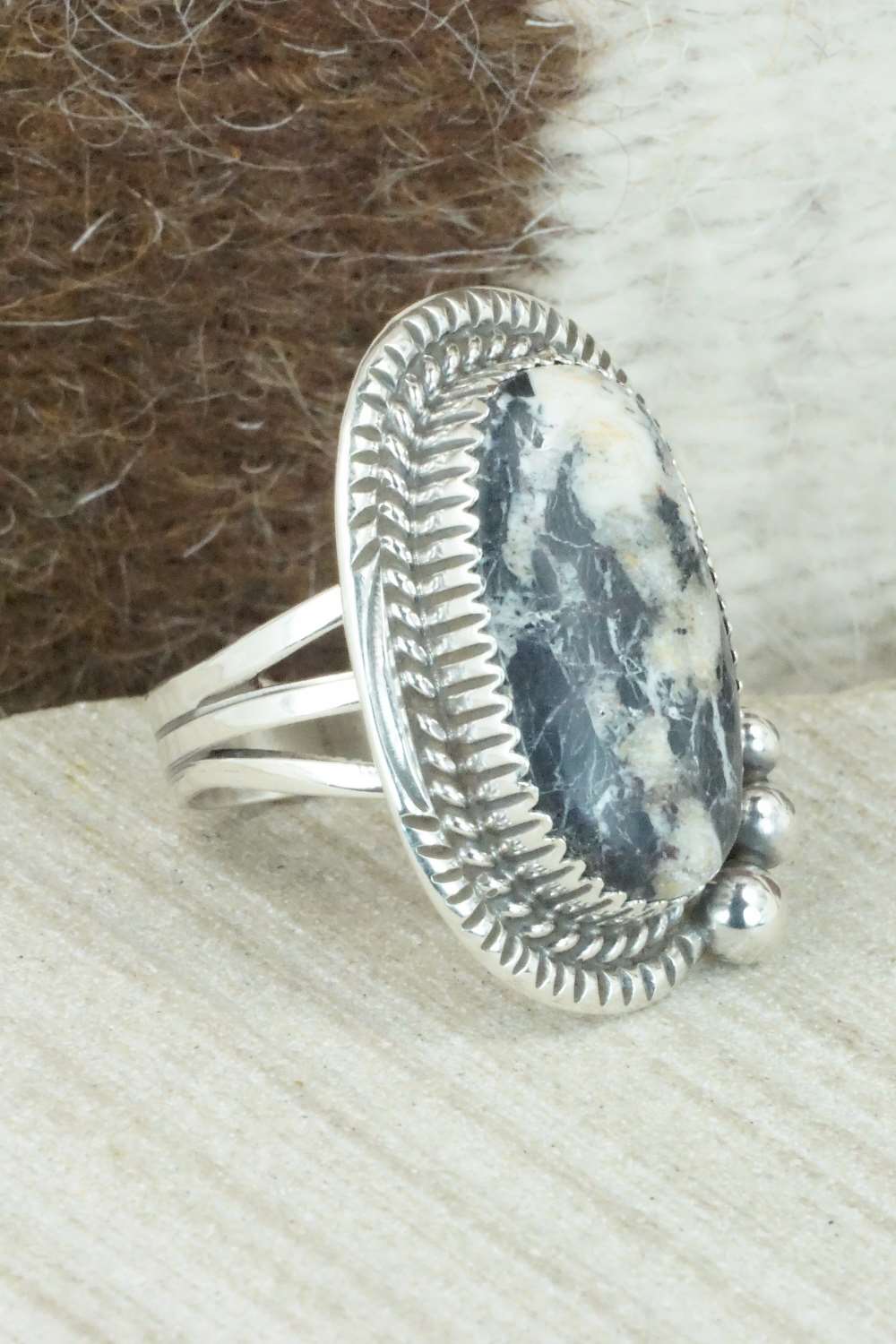 White Buffalo & Sterling Silver Ring - Alvin Joe - Size 6.5