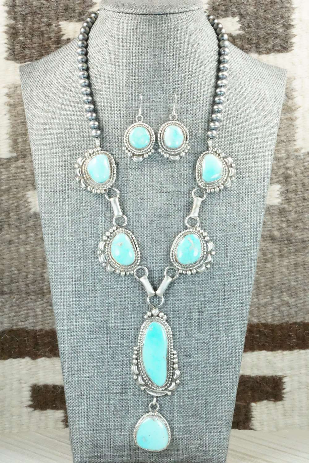 Turquoise & Sterling Silver Necklace and Earrings - Tom Lewis