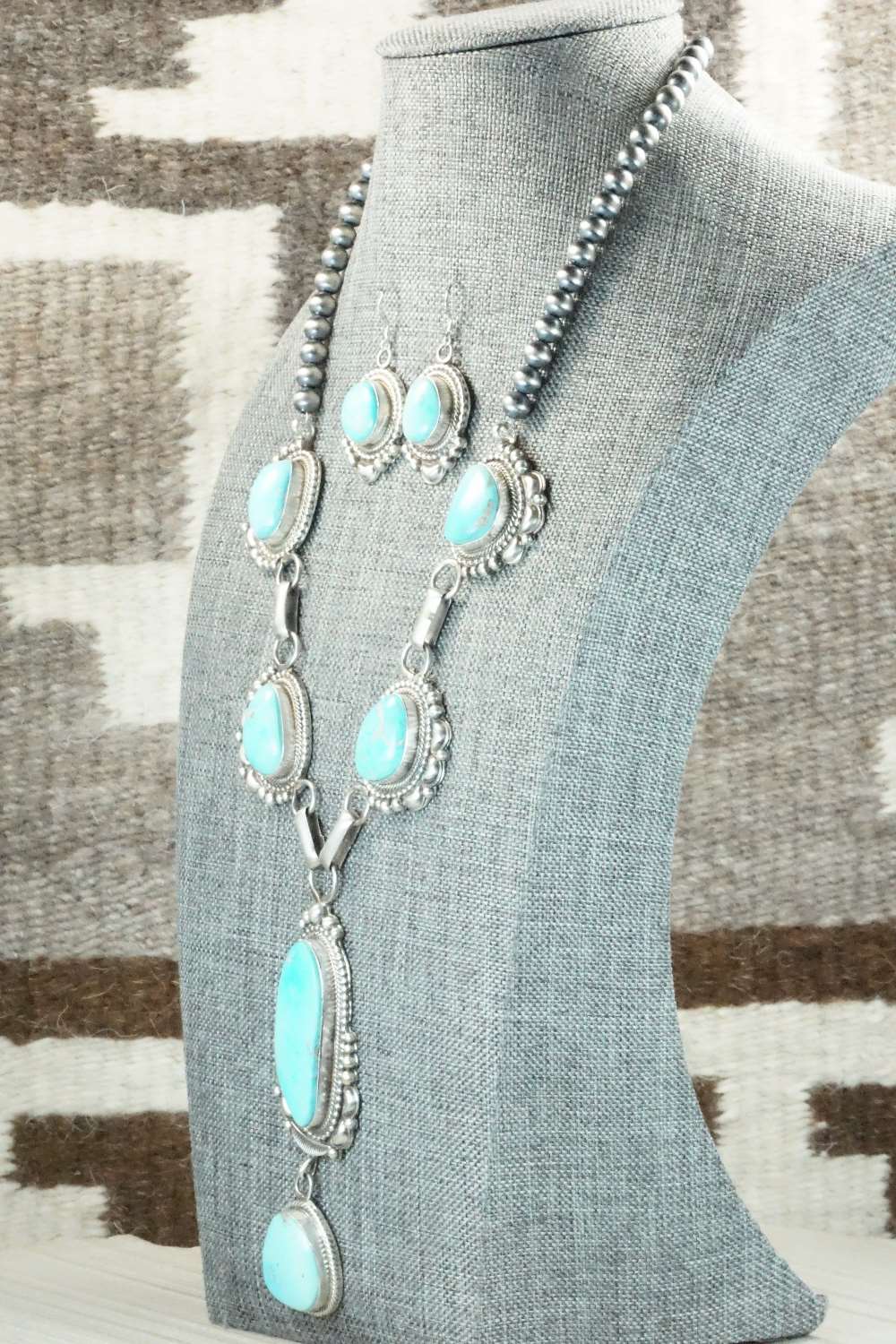 Turquoise & Sterling Silver Necklace and Earrings - Tom Lewis
