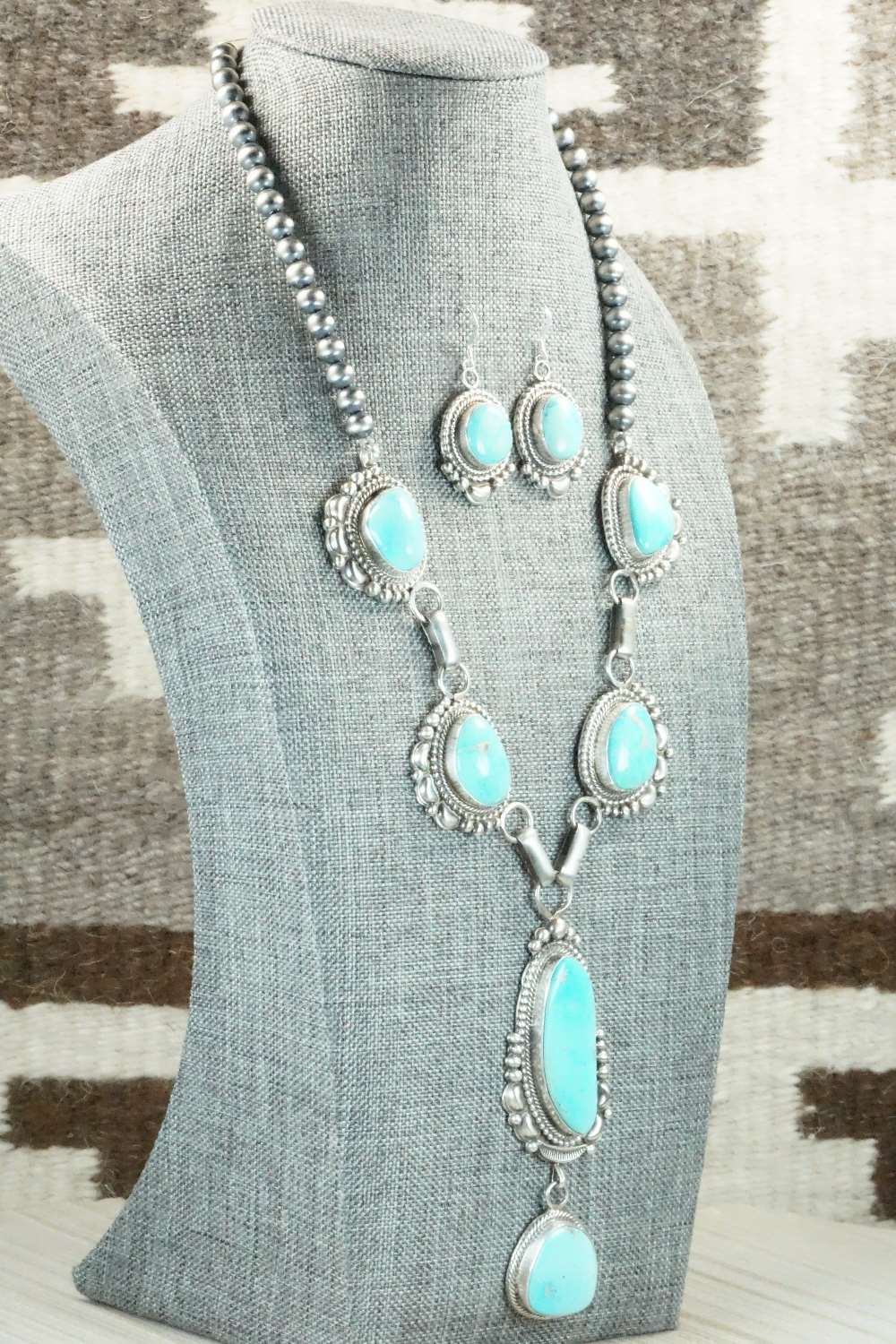 Turquoise & Sterling Silver Necklace and Earrings - Tom Lewis