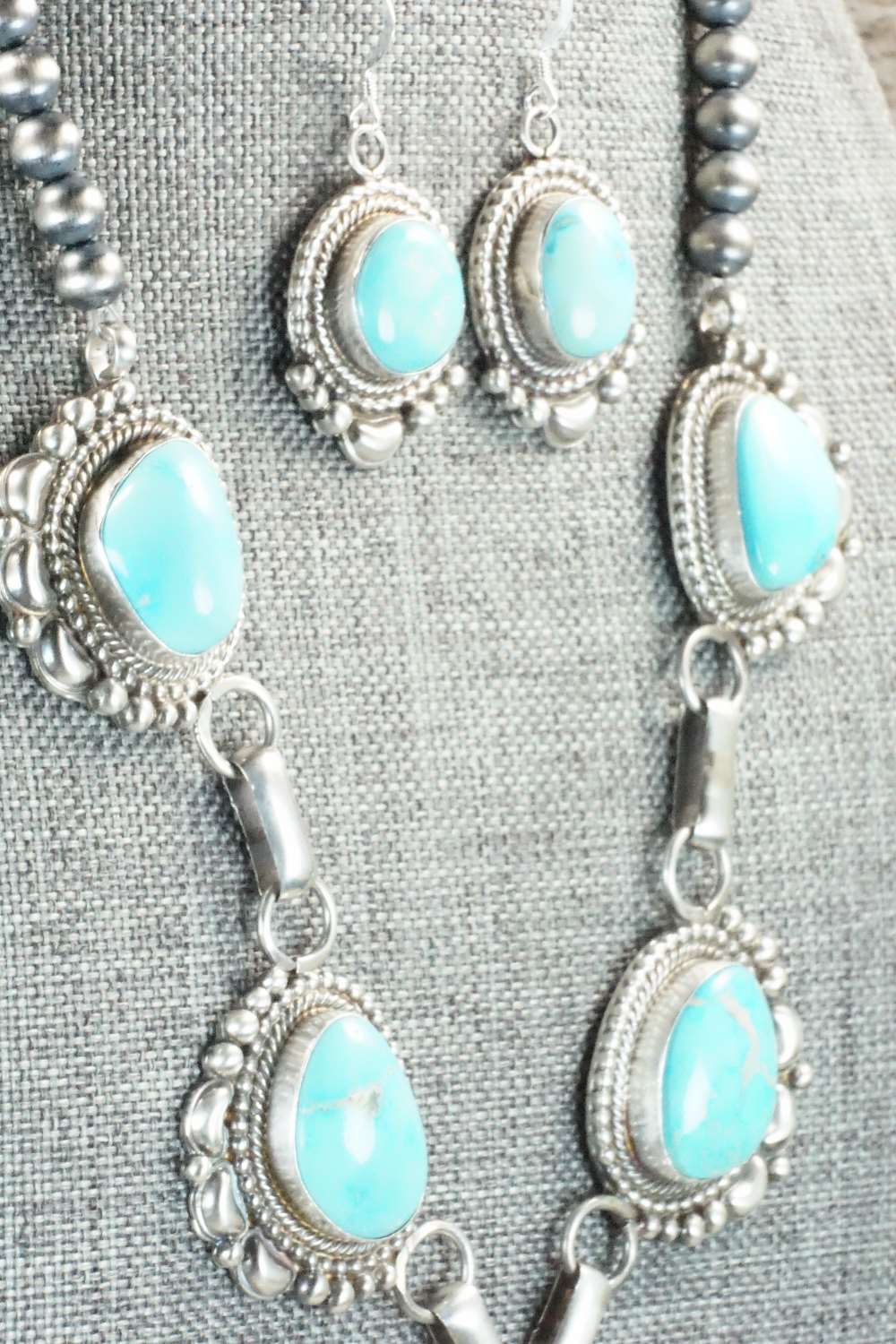 Turquoise & Sterling Silver Necklace and Earrings - Tom Lewis