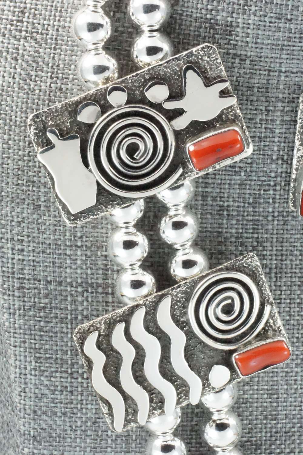 Coral & Sterling Silver Squash Blossom Necklace and Earrings - Alex Sanchez