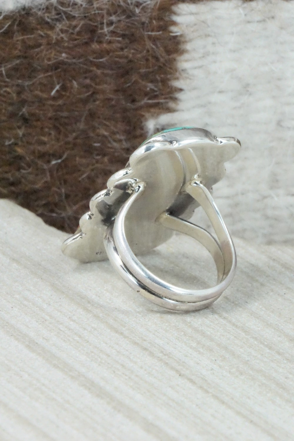 Turquoise, Spiny Oyster & Sterling Silver Ring - Priscilla Reeder - Size 8