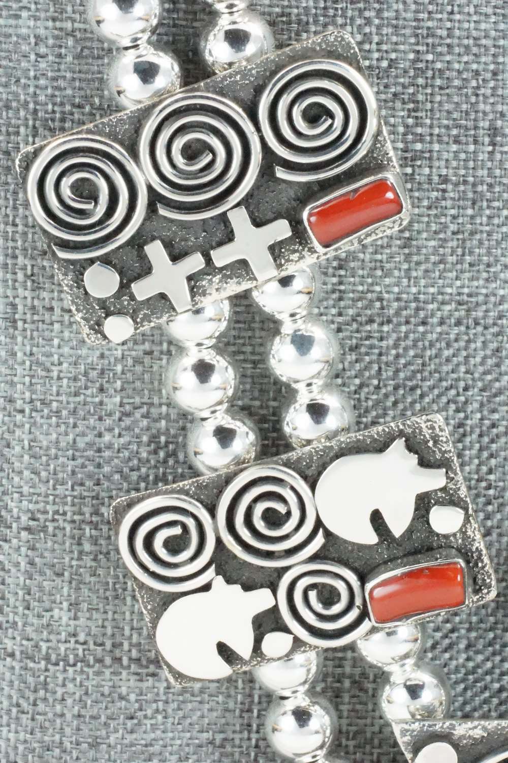 Coral & Sterling Silver Squash Blossom Necklace and Earrings - Alex Sanchez