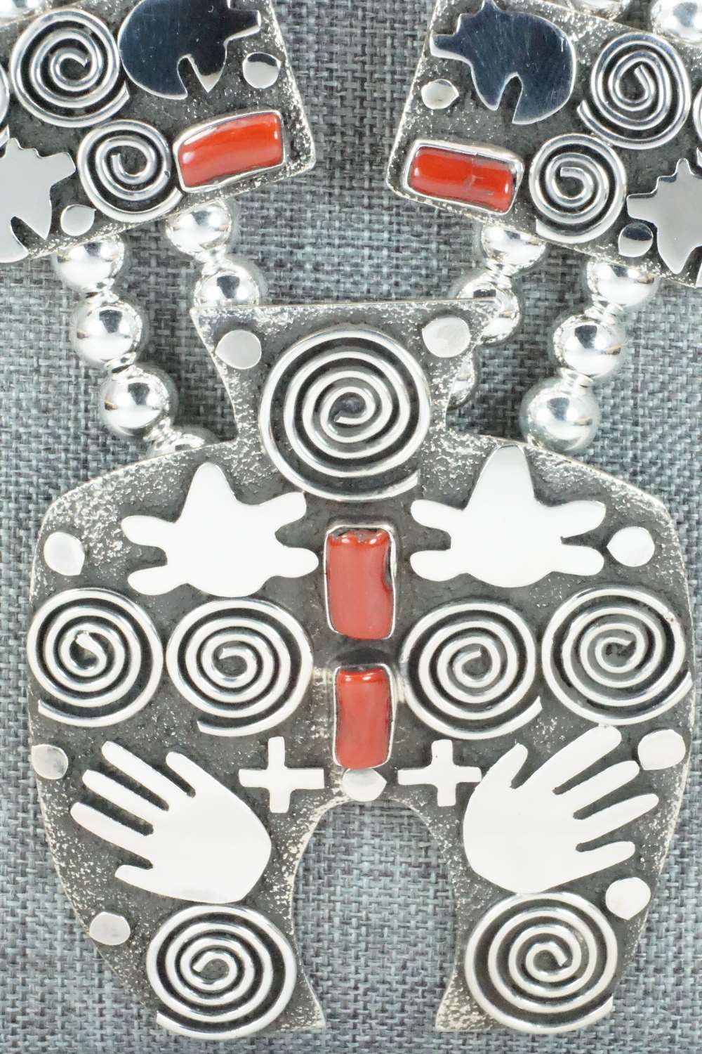 Coral & Sterling Silver Squash Blossom Necklace and Earrings - Alex Sanchez
