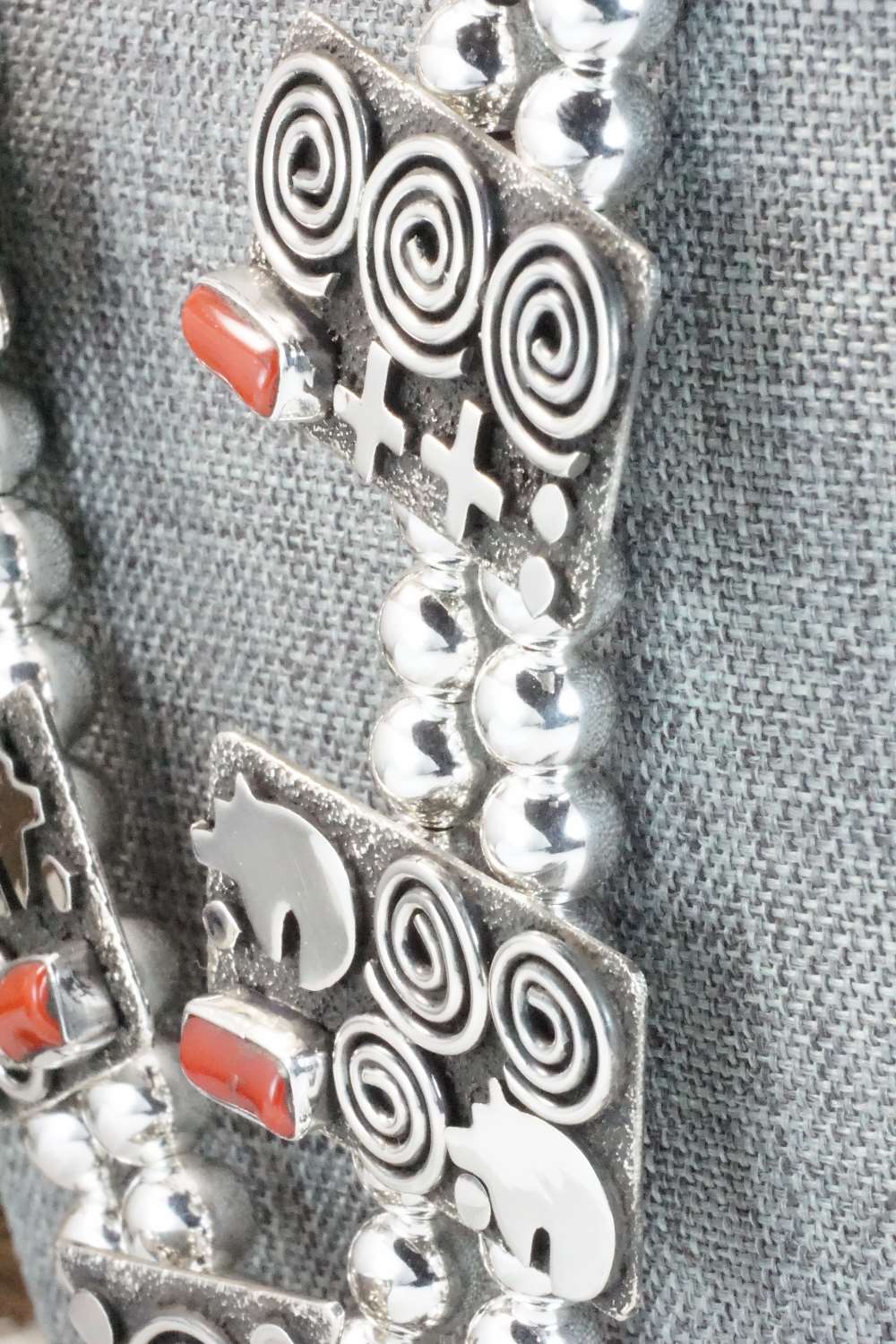 Coral & Sterling Silver Squash Blossom Necklace and Earrings - Alex Sanchez