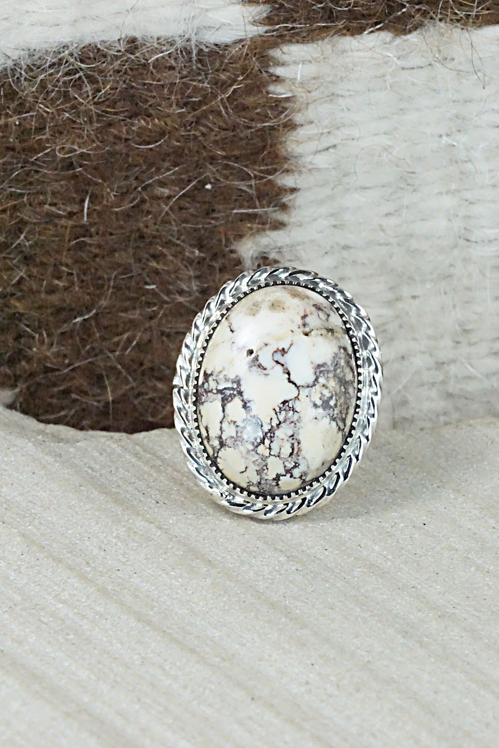 Wild Horse & Sterling Silver Ring - Fannie Platero - Size 6.5