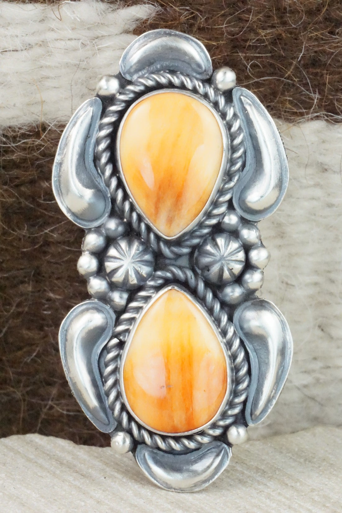 Spiny Oyster & Sterling Silver Ring - Jeff James - Size 8
