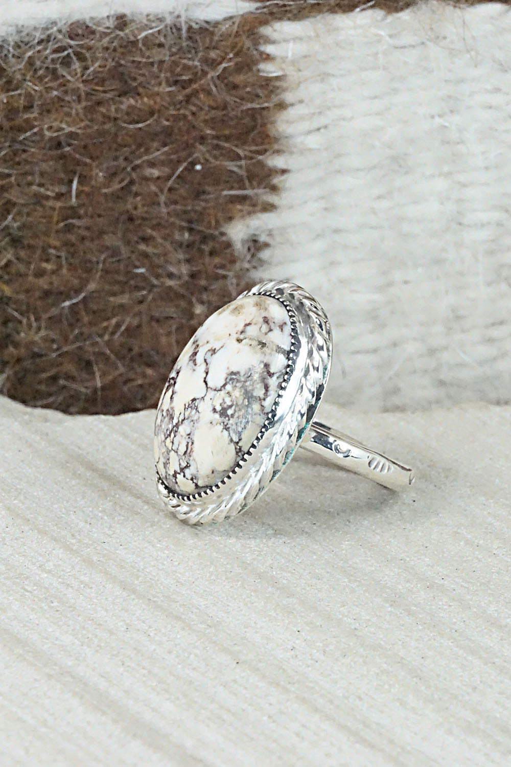 Wild Horse & Sterling Silver Ring - Fannie Platero - Size 6.5