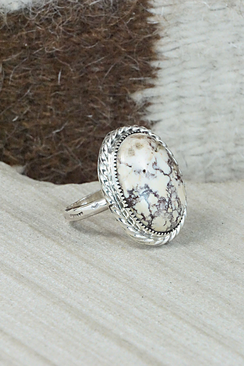 Wild Horse & Sterling Silver Ring - Fannie Platero - Size 6.5