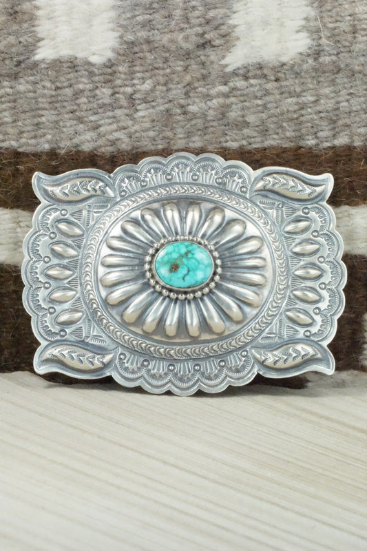 Turquoise & Sterling Silver Belt Buckle - Arnold Blackgoat