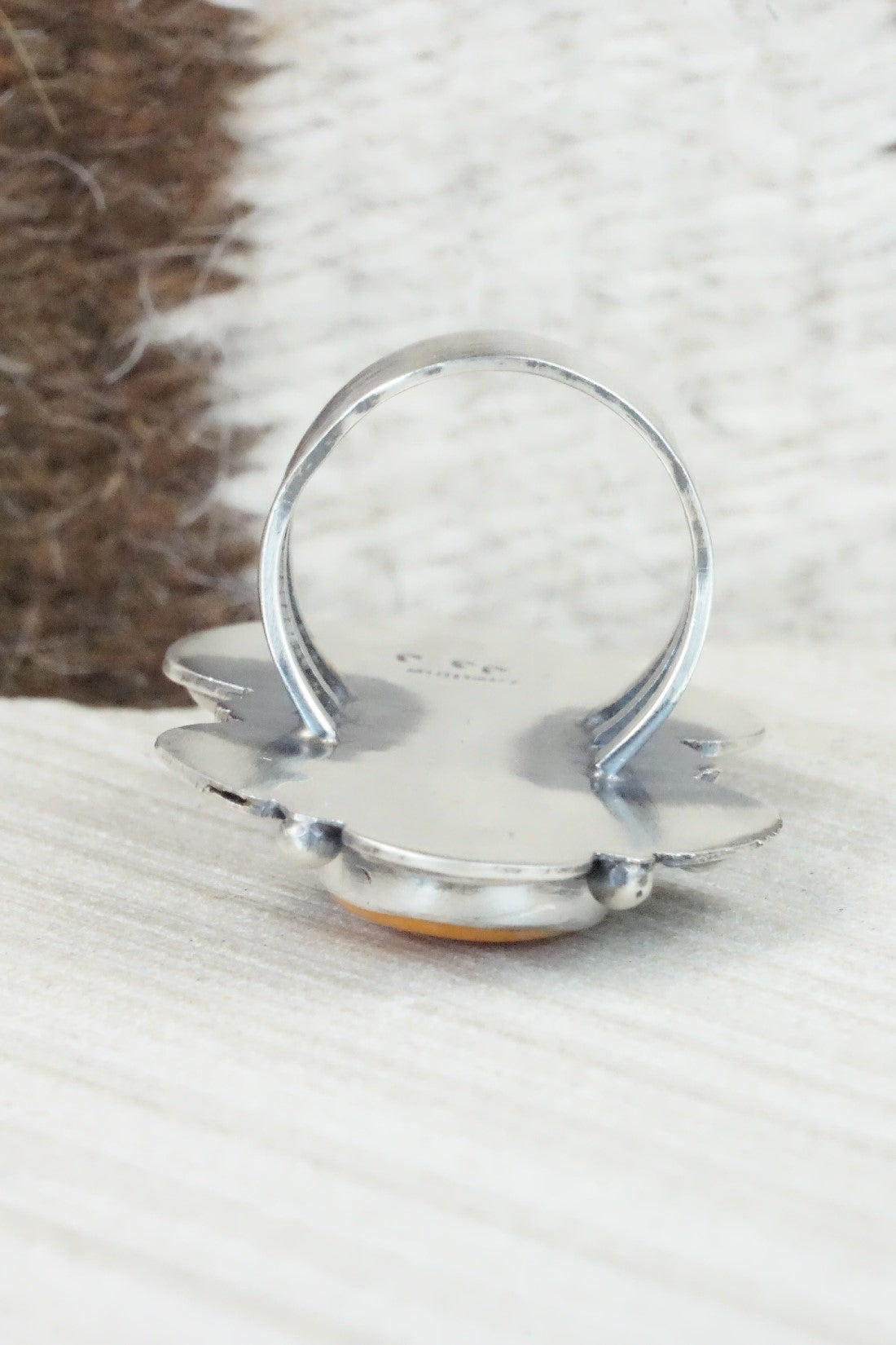 Spiny Oyster & Sterling Silver Ring - Jeff James - Size 8