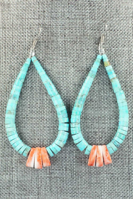Turquoise, Spiny Oyster & Sterling Silver Earrings - Lupe Lovato