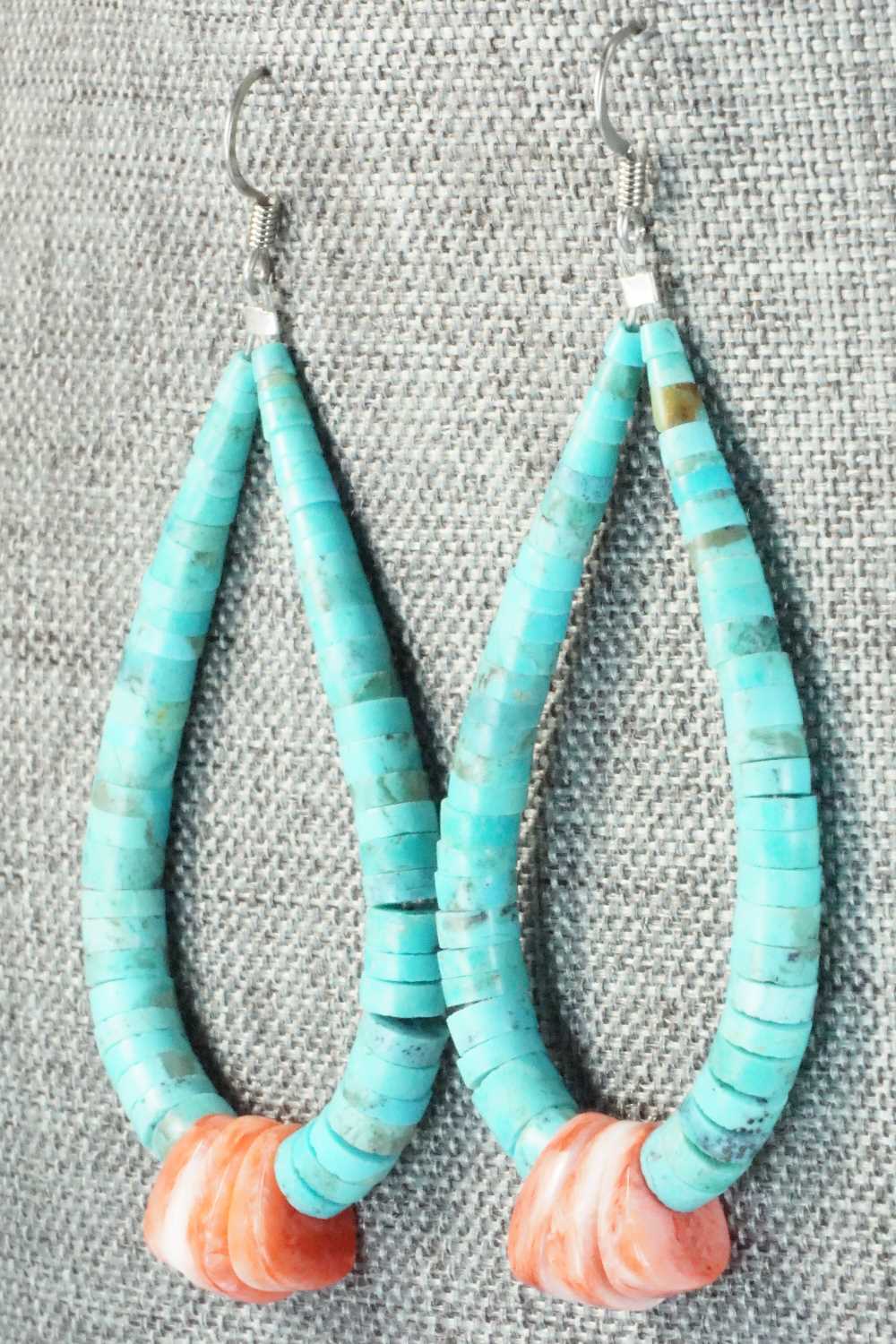 Turquoise, Spiny Oyster & Sterling Silver Earrings - Lupe Lovato