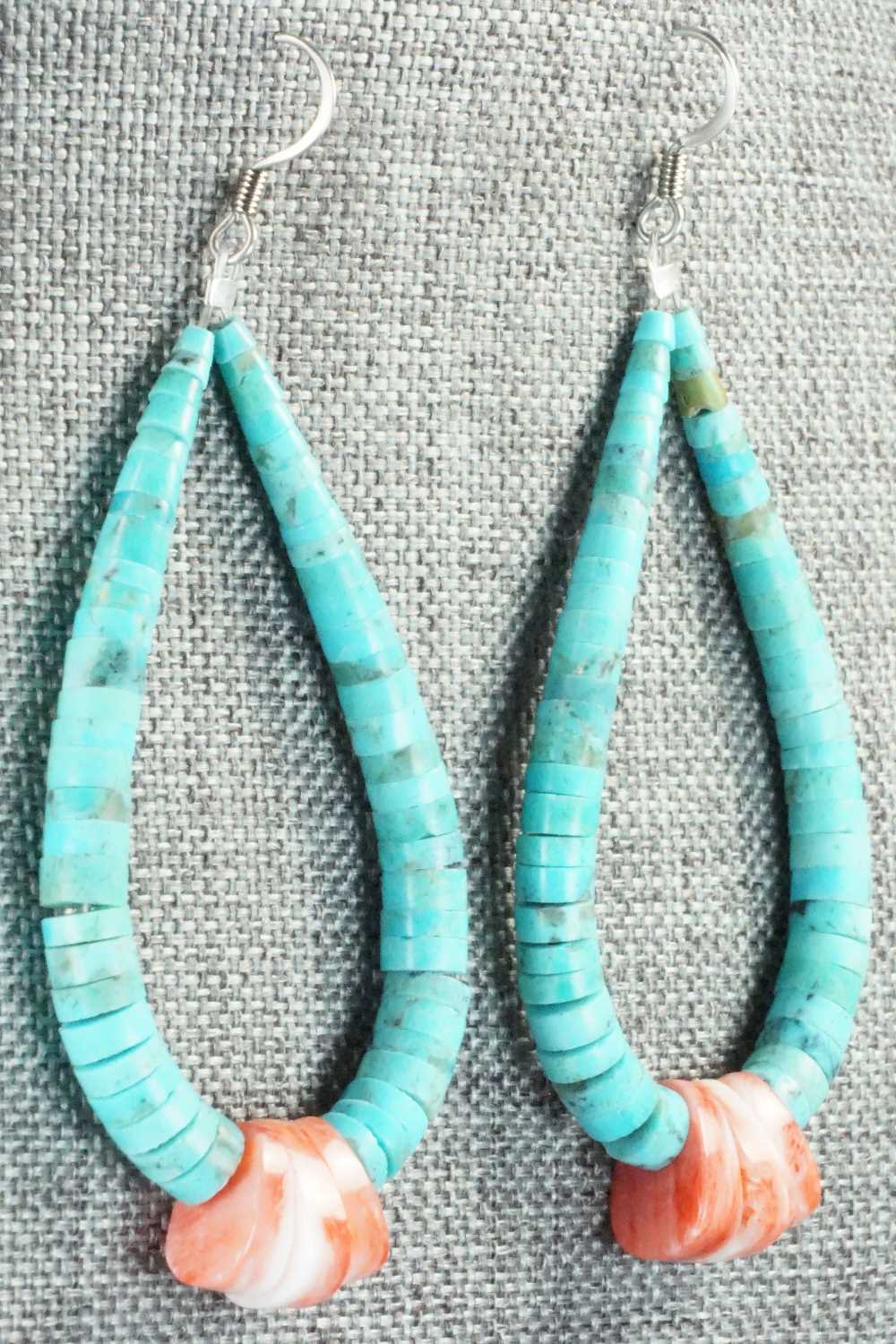 Turquoise, Spiny Oyster & Sterling Silver Earrings - Lupe Lovato
