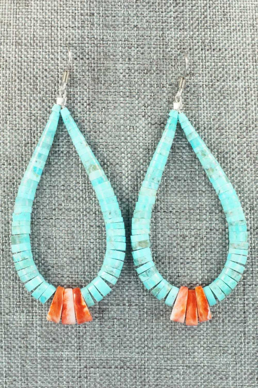 Turquoise, Spiny Oyster & Sterling Silver Earrings - Lupe Lovato