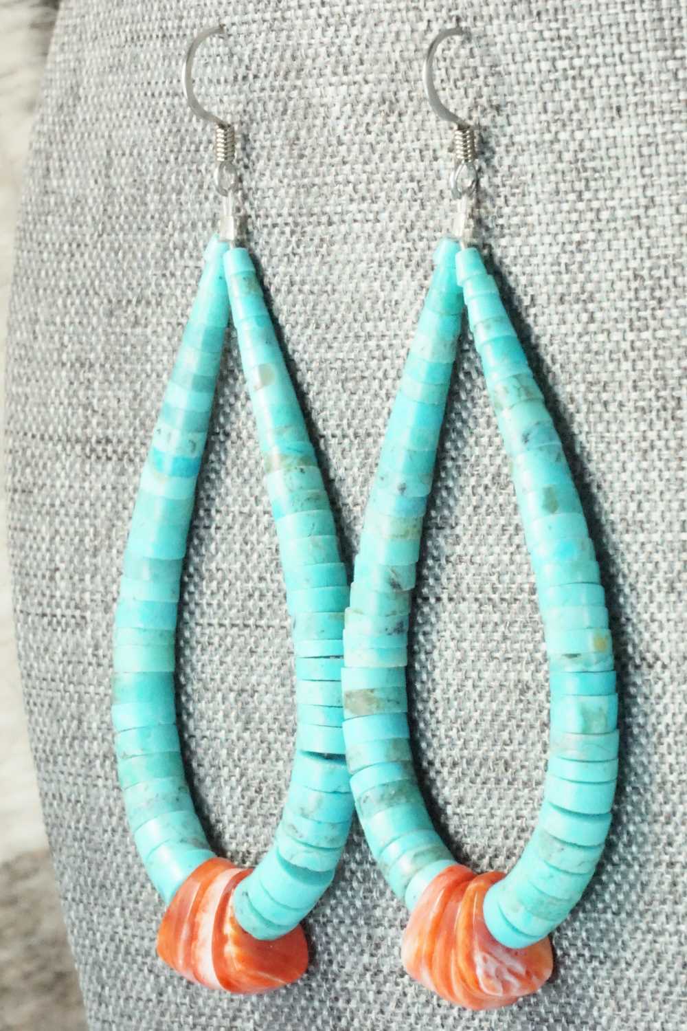 Turquoise, Spiny Oyster & Sterling Silver Earrings - Lupe Lovato