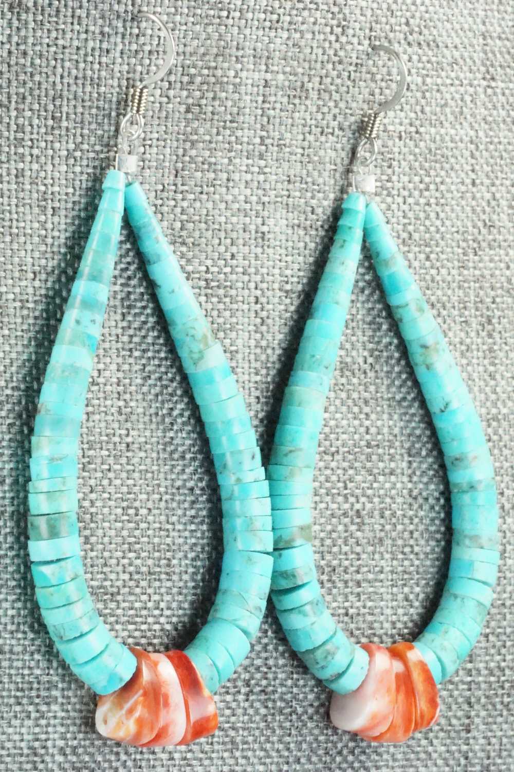 Turquoise, Spiny Oyster & Sterling Silver Earrings - Lupe Lovato