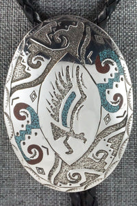 Turquoise, Coral & Sterling Silver Bolo Tie - Raymond Begay
