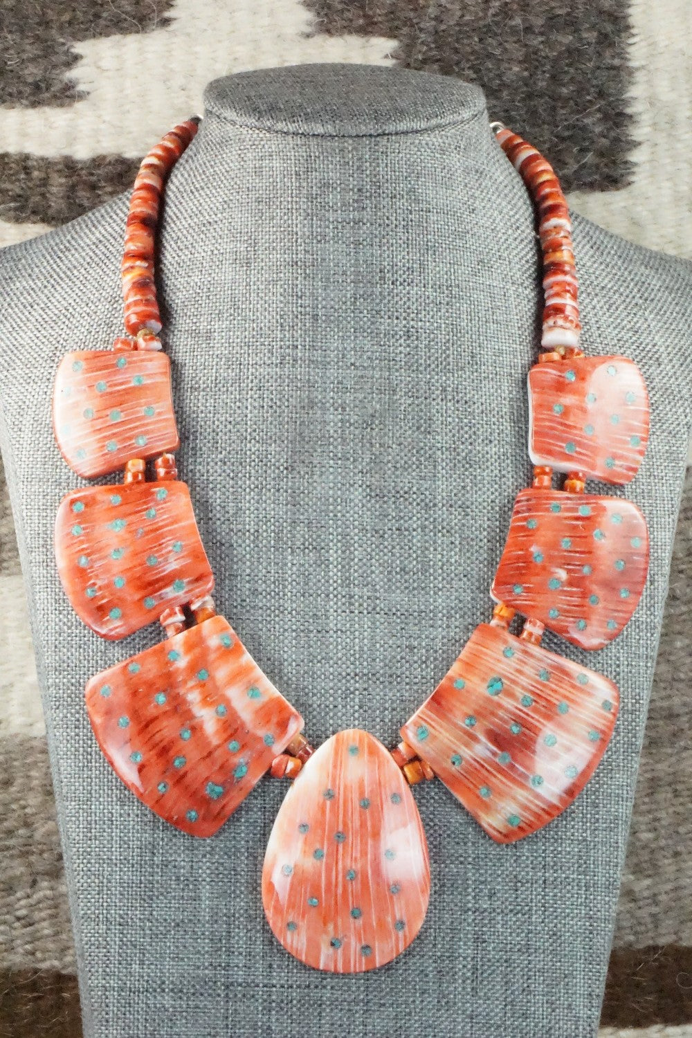 Spiny Oyster and Turquoise Necklace - Joe Garcia