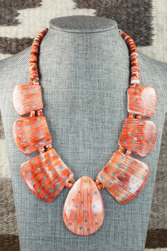 Spiny Oyster and Turquoise Necklace - Joe Garcia