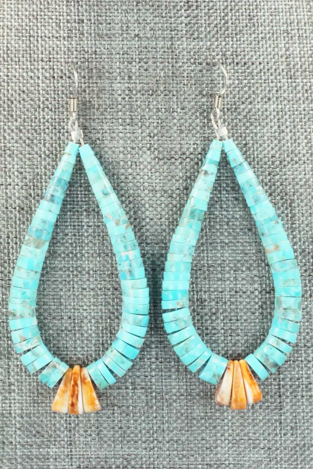 Turquoise, Spiny Oyster & Sterling Silver Earrings - Lupe Lovato