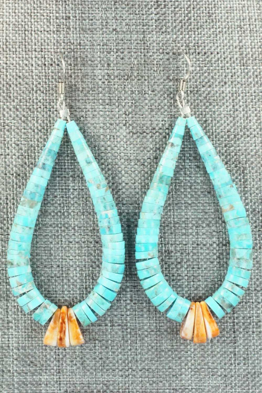 Turquoise, Spiny Oyster & Sterling Silver Earrings - Lupe Lovato
