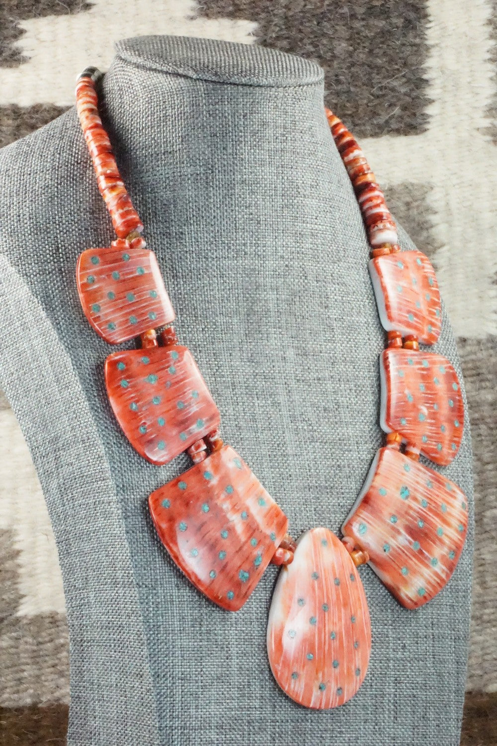 Spiny Oyster and Turquoise Necklace - Joe Garcia