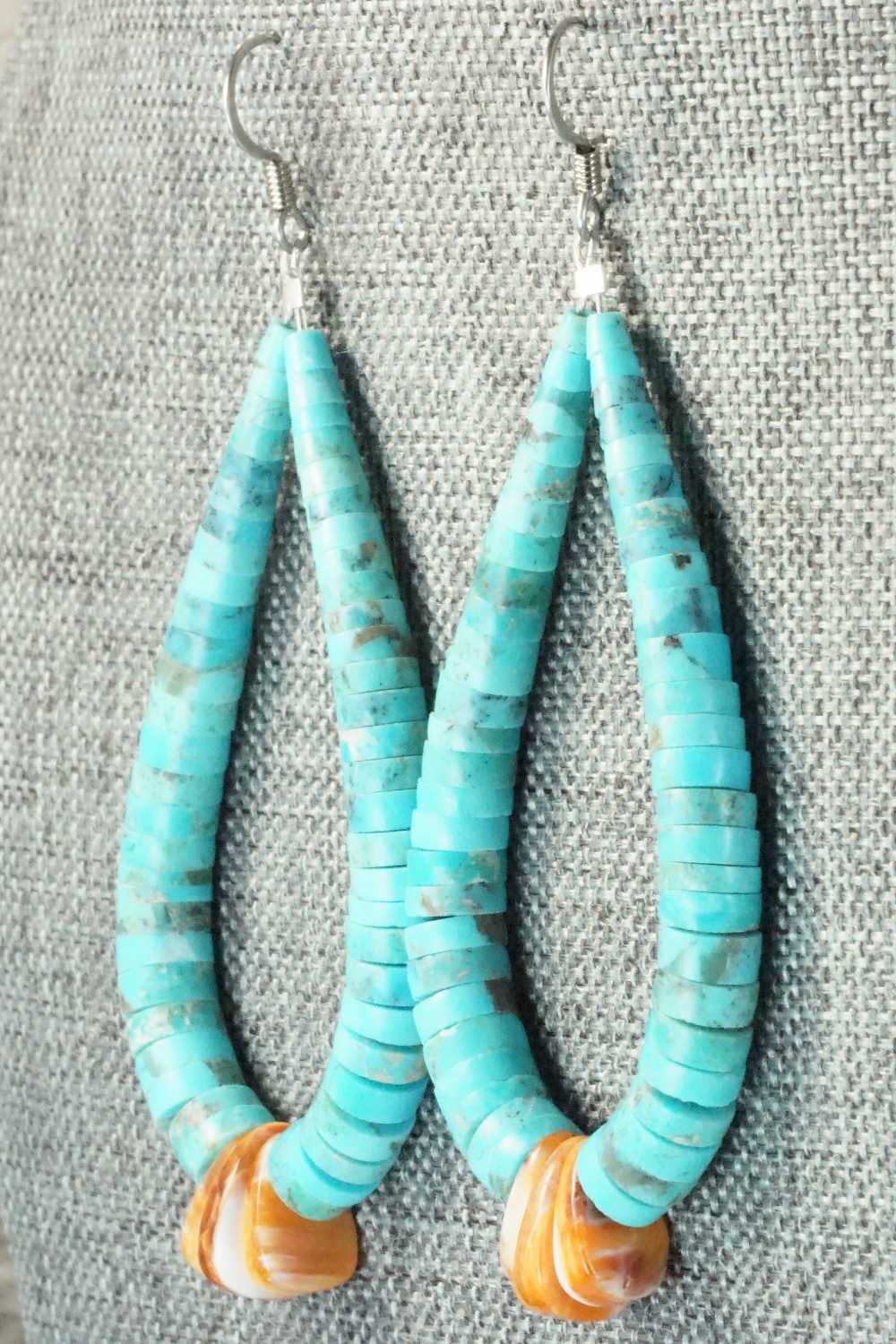 Turquoise, Spiny Oyster & Sterling Silver Earrings - Lupe Lovato