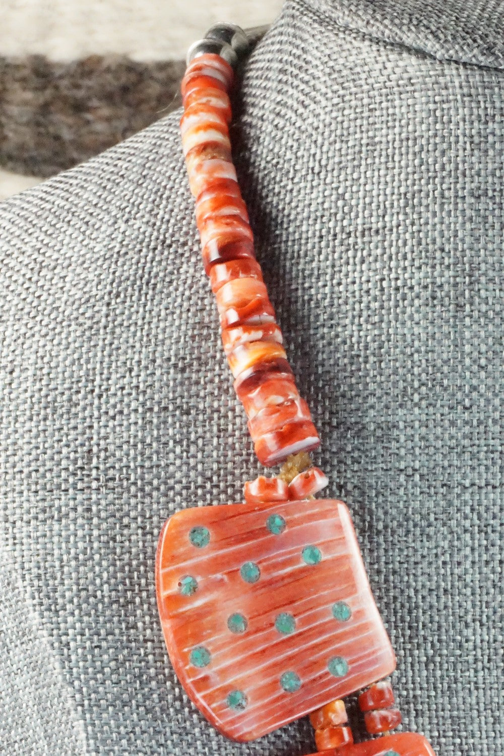 Spiny Oyster and Turquoise Necklace - Joe Garcia