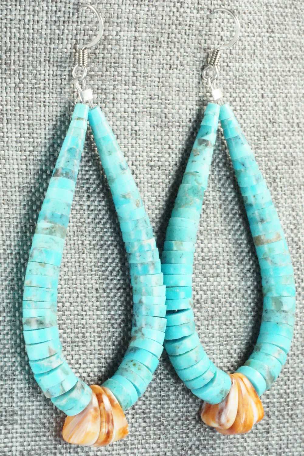 Turquoise, Spiny Oyster & Sterling Silver Earrings - Lupe Lovato