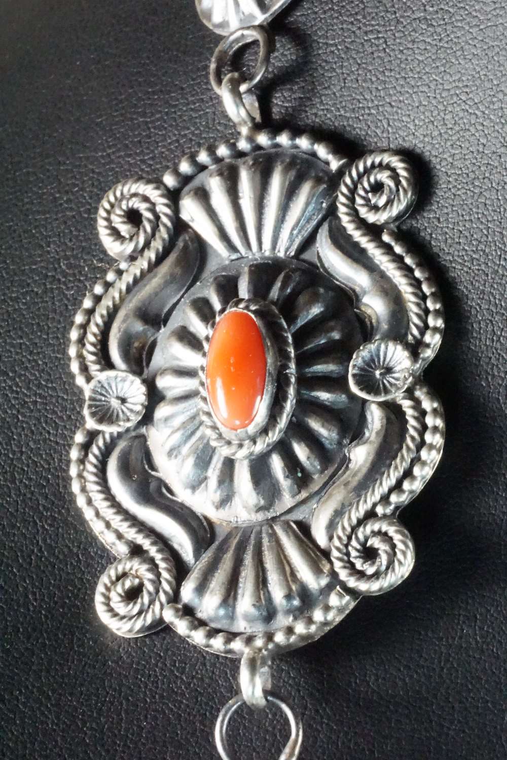 Coral & Sterling Silver Squash Blossom Necklace and Earrings - Hemerson Brown