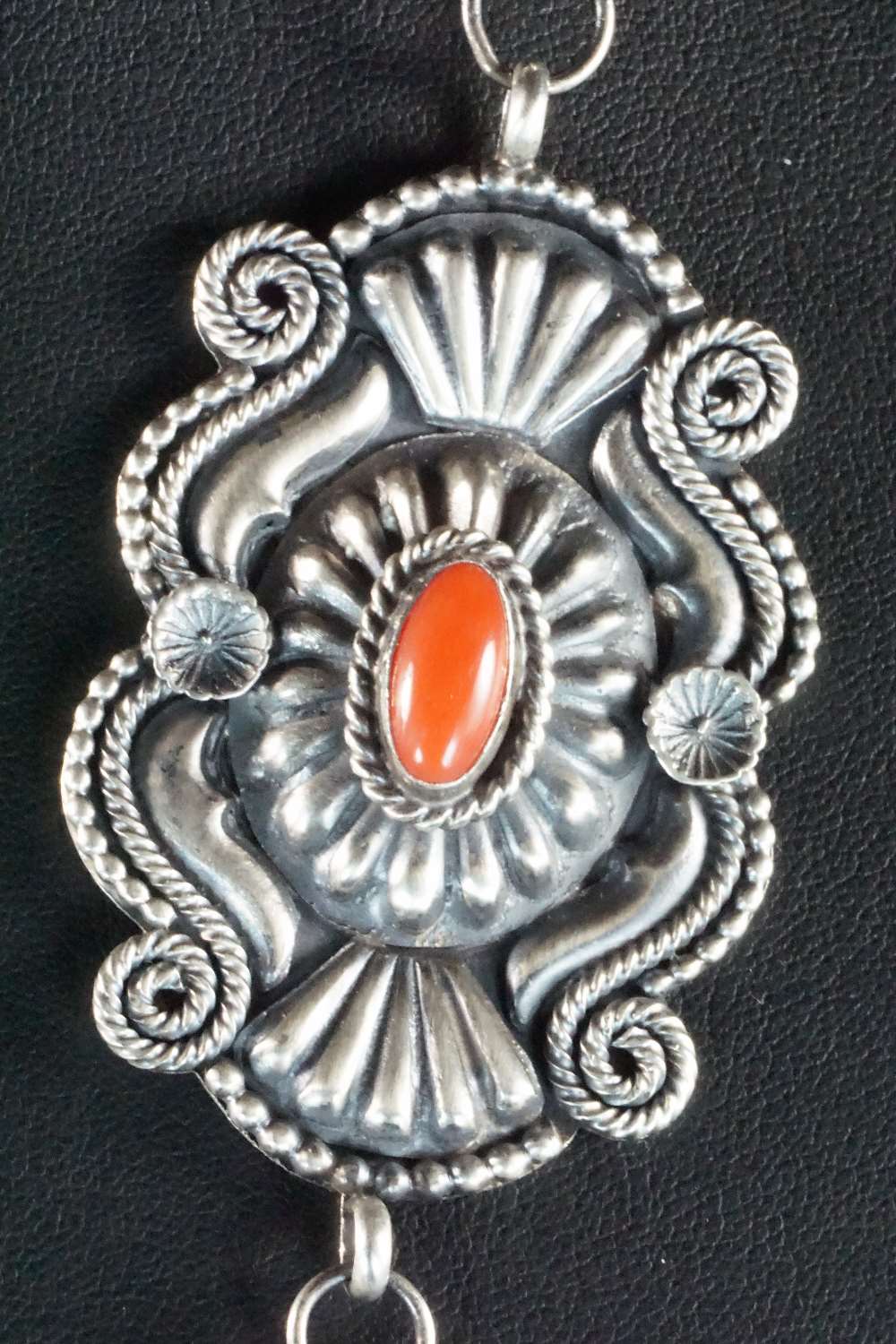 Coral & Sterling Silver Squash Blossom Necklace and Earrings - Hemerson Brown