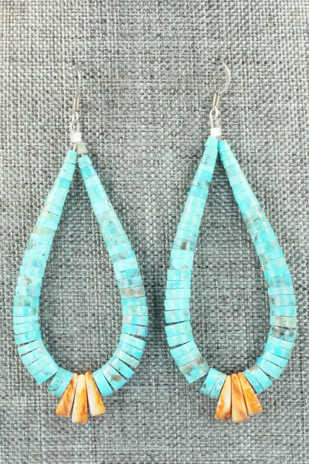 Turquoise, Spiny Oyster & Sterling Silver Earrings - Lupe Lovato