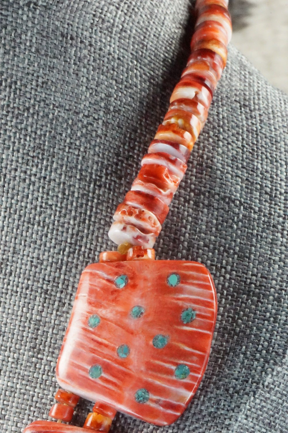 Spiny Oyster and Turquoise Necklace - Joe Garcia