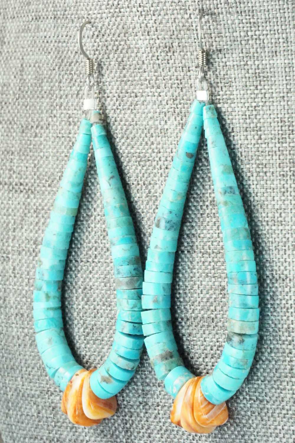 Turquoise, Spiny Oyster & Sterling Silver Earrings - Lupe Lovato