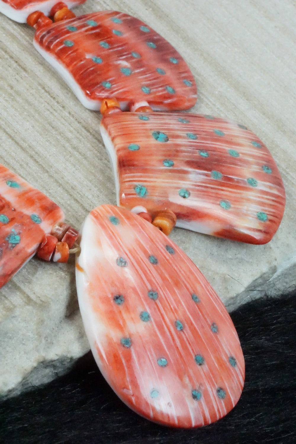 Spiny Oyster and Turquoise Necklace - Joe Garcia