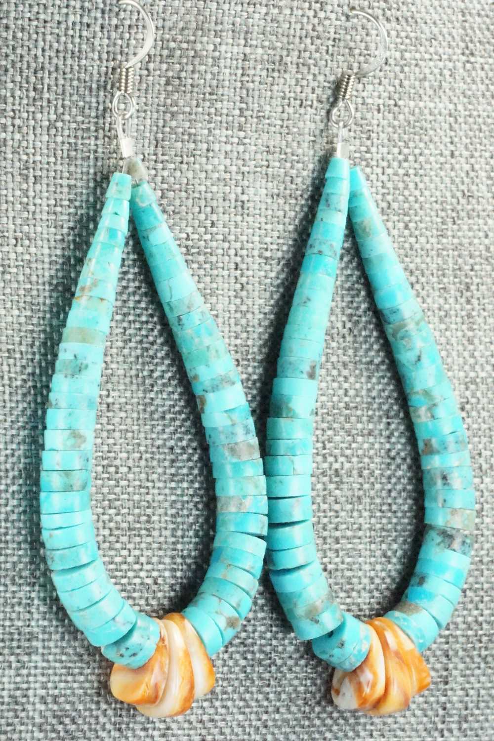 Turquoise, Spiny Oyster & Sterling Silver Earrings - Lupe Lovato