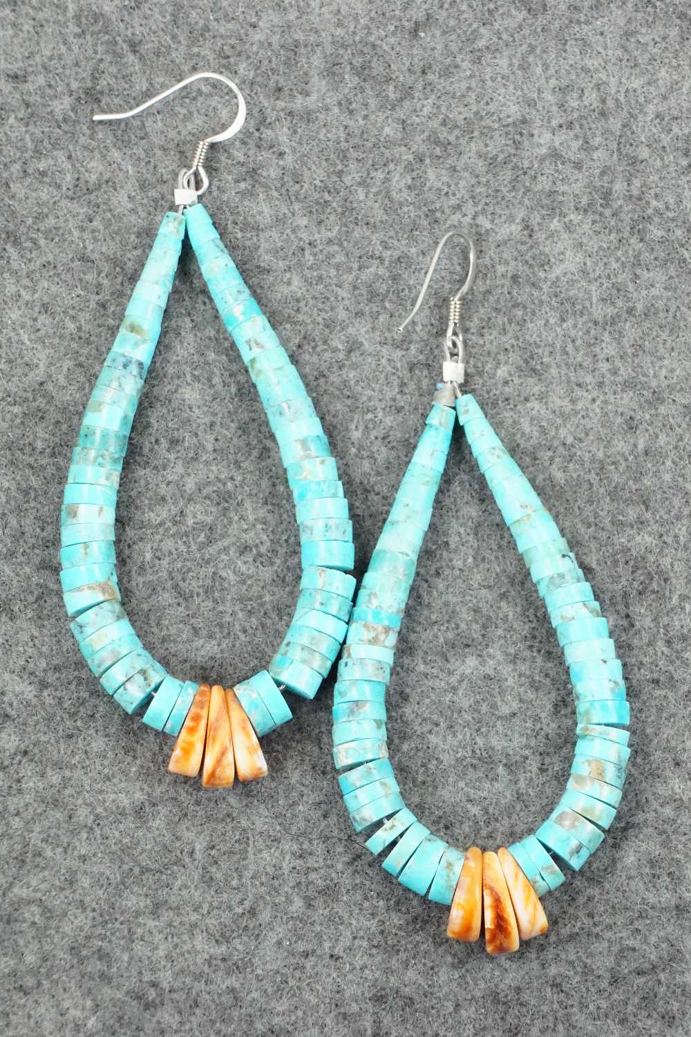 Turquoise, Spiny Oyster & Sterling Silver Earrings - Lupe Lovato