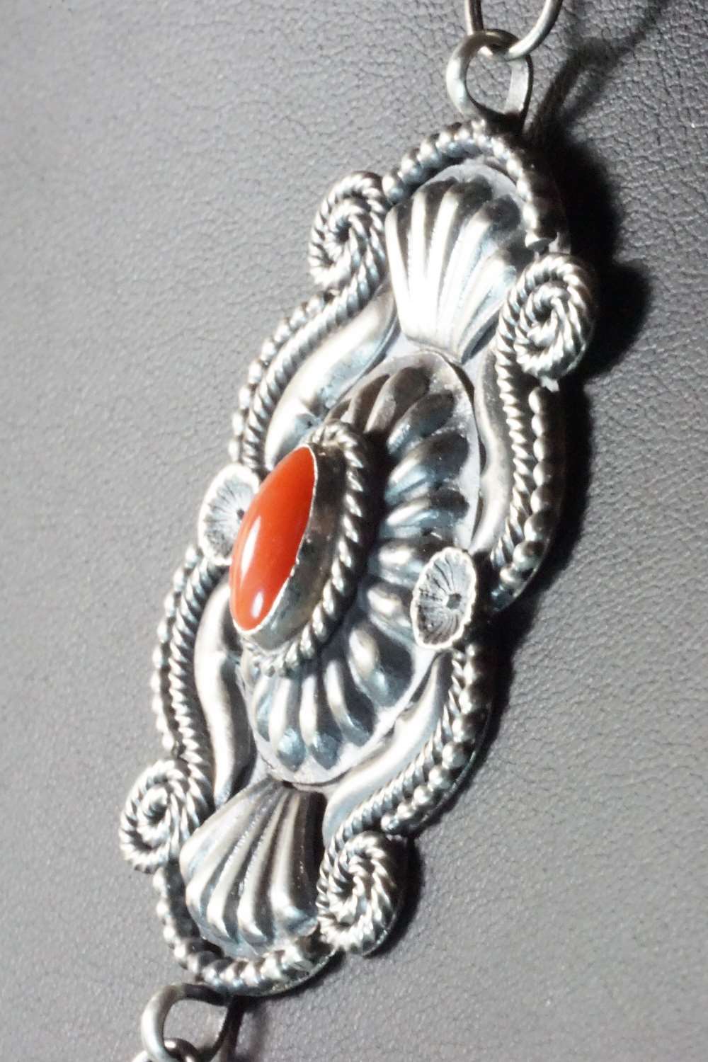 Coral & Sterling Silver Squash Blossom Necklace and Earrings - Hemerson Brown