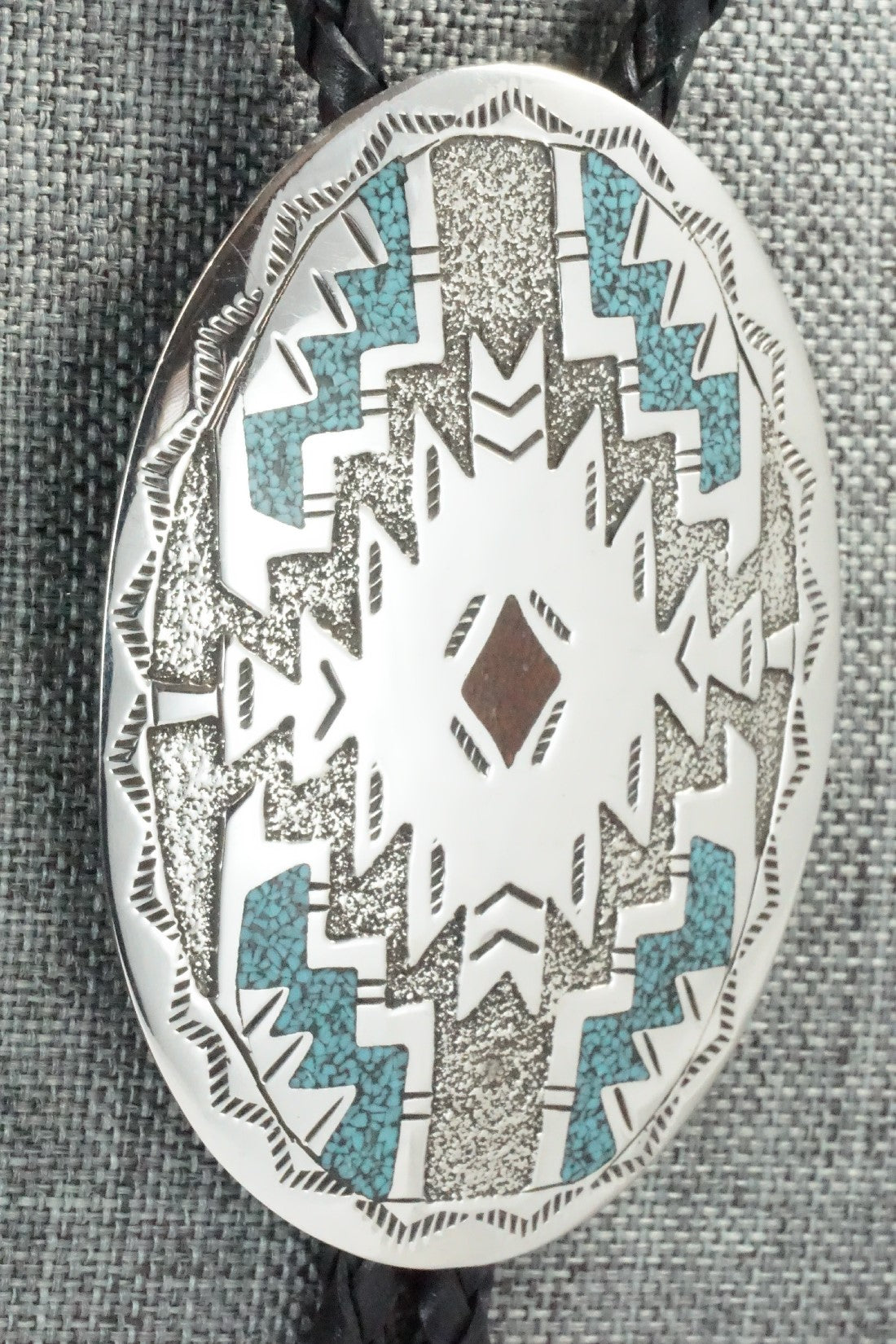 Turquoise, Coral & Sterling Silver Bolo Tie - Raymond Begay