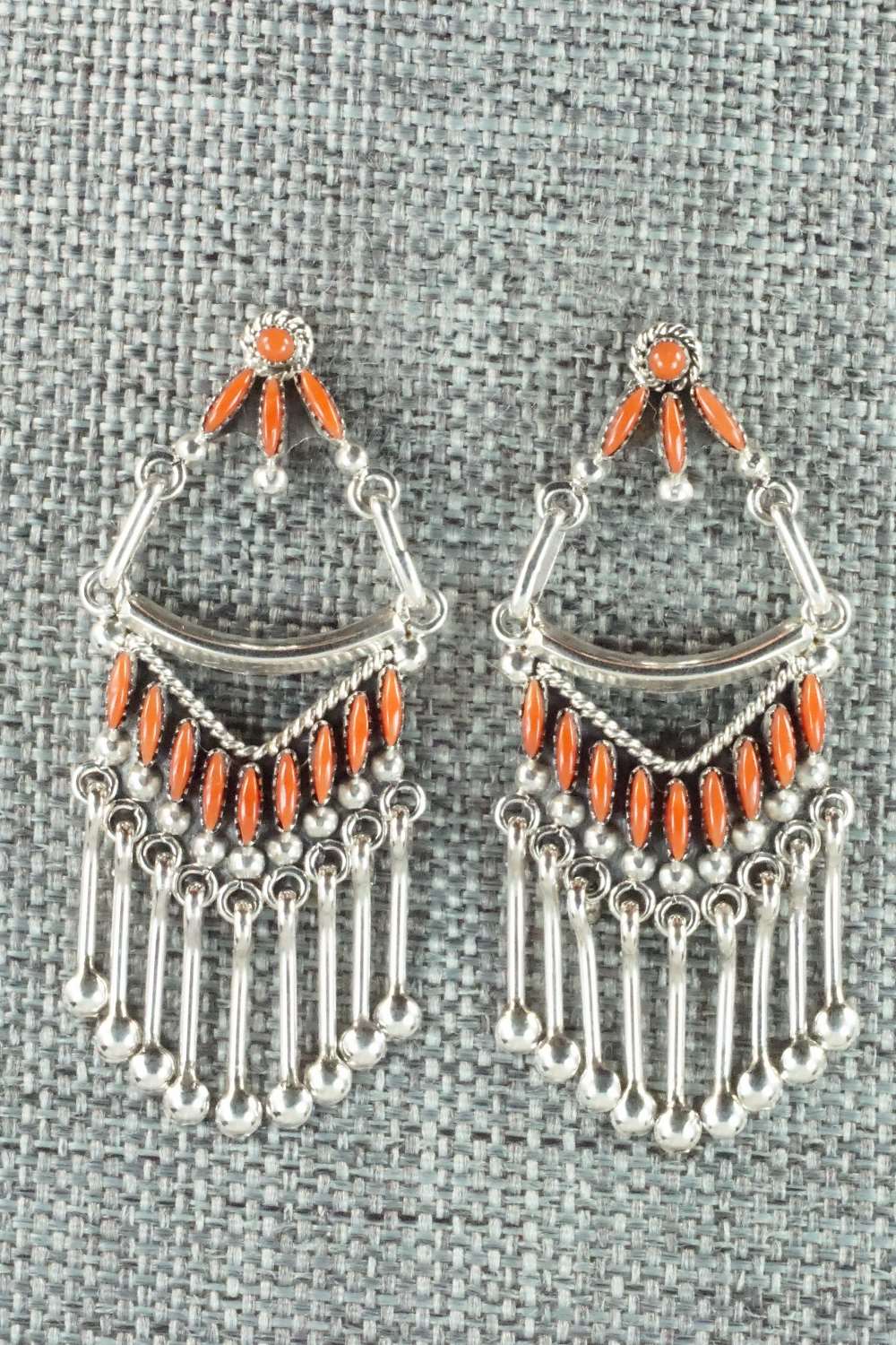 Coral & Sterling Silver Earrings - Stewart Nakatewa