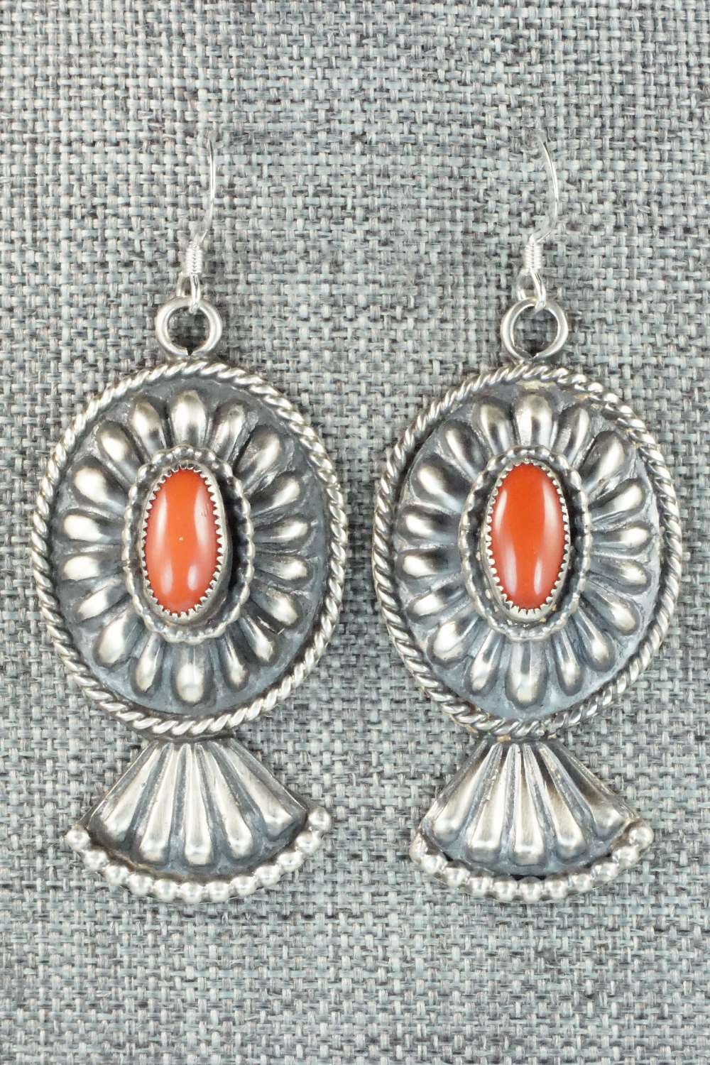 Coral & Sterling Silver Squash Blossom Necklace and Earrings - Hemerson Brown