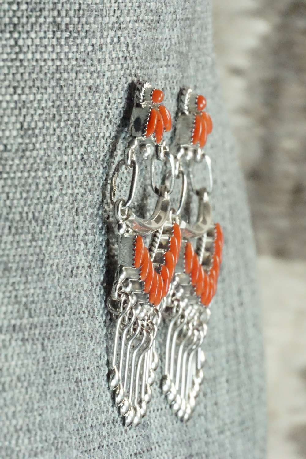 Coral & Sterling Silver Earrings - Stewart Nakatewa