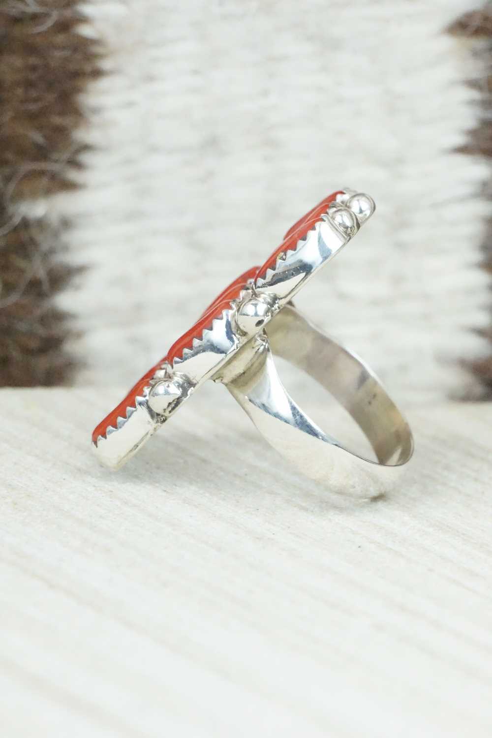 Coral & Sterling Silver Ring - Priscilla Reeder - Size 6.5