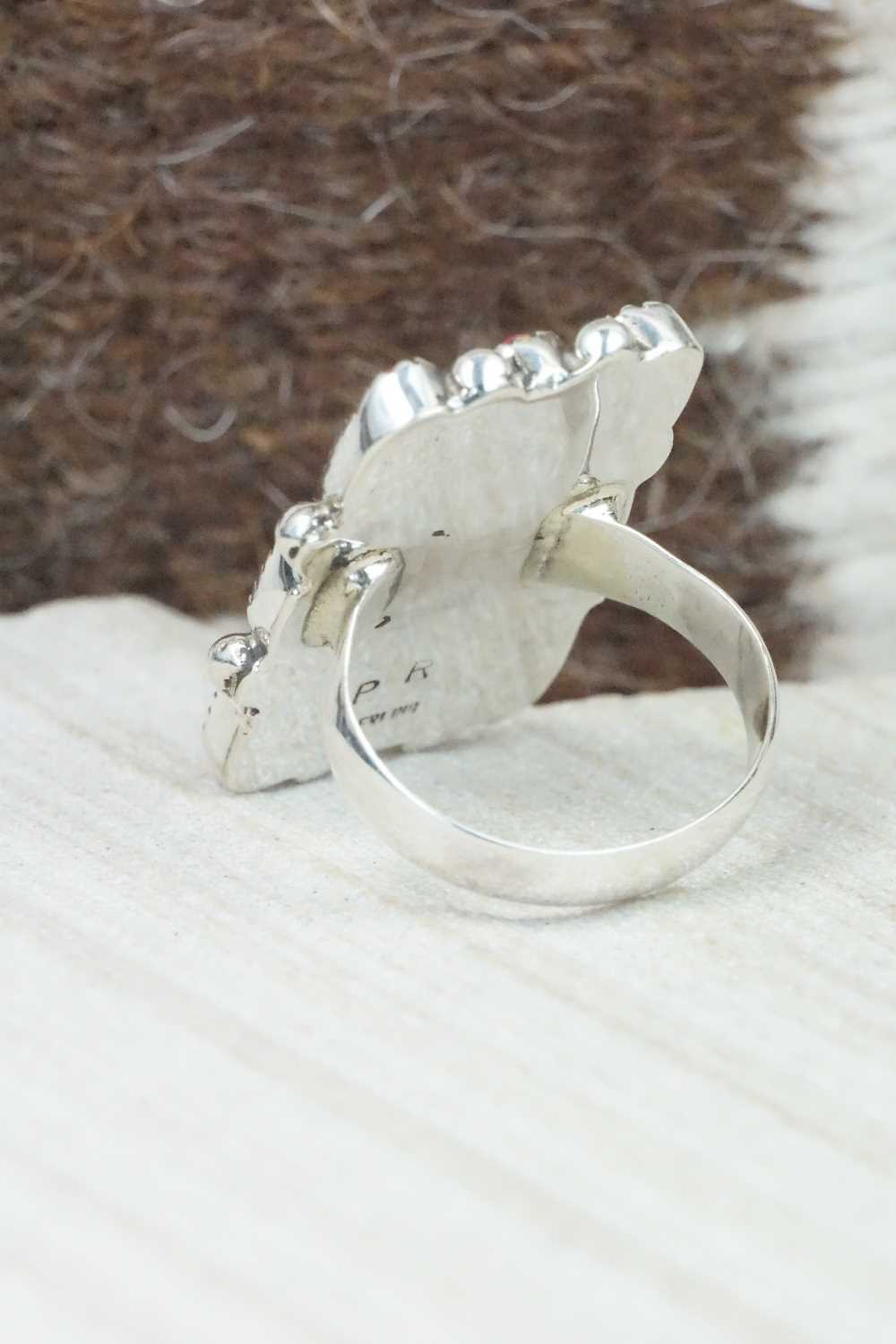 Coral & Sterling Silver Ring - Priscilla Reeder - Size 6.5